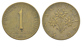 Австрия 1 шиллинг 1963 KM 2886 алюминиевая бронза 4643-455