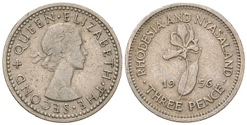 Родезия и Ньясаленд 3 пенса 1956 Елизавета II (1952-2022) KM 3 медно-никель 4617-126
