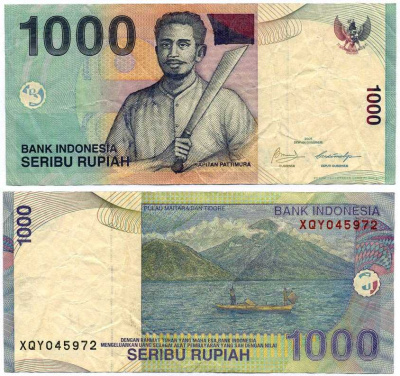 ИНДОНЕЗИЯ 1000 РУПИЙ 2000/2009 КАПИТАН ПАТТИМУРА Pick 141 бумага 7375-32-2-2