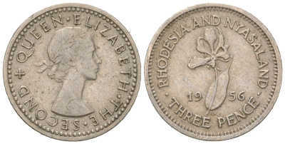 Родезия и Ньясаленд 3 пенса 1956 Елизавета II (1952-2022) KM 3 медно-никель 4617-126