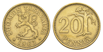 Финляндия 20 пенни 1963 KM 47 алюминиевая бронза 4648-355