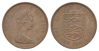 Джерси 2 новых пенса 1971 герб, Елизавета II (1952-2022) KM 31 бронза 4656-1121
