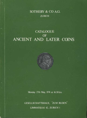 SOTHEBY & CO A.G ZURICH КАТАЛОГ АНТИЧНЫХ И БОЛЕЕ ПОЗДНИХ МОНЕТ 27176 SOTHEBY & CO A.G ZURICH, СATALOGUE OF ANCIENT AND LATER COINS, 86 СТРАНИЦ + ТАБЛИЦЫ С ИЛЛЮСТРАЦИЯМИ английский 00-01-11-05