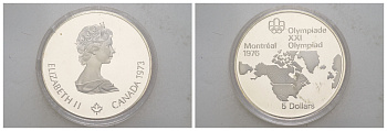 Канада 5 долларов 1973 XXI летние Олимпийские Игры, Монреаль 1976 - Карта Канады KM 85 серебро PROOF 11-269-32