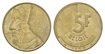 Бельгия 5 франков 1988 Belgie, Бодуэн I (1951-1993) KM 164 медь алюминий никель 4633-833