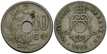 Бельгия 10 сантимов 1905 Belgie KM 53 медно-никель 4172-1227