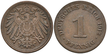 Германия 1 пфенниг 1912 D KM 10, J. 10 медь 4576-242