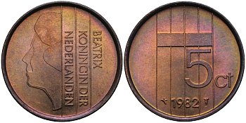 Нидерланды 5 центов 1982 Беатрикс (1980-2013) KM 202 бронза UNC 4115-1226
