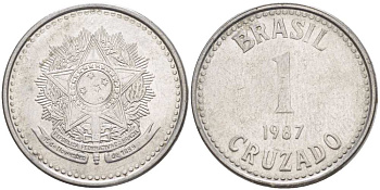 Бразилия 1 крузадо 1987 KM 605 нержавеющая сталь 217-943