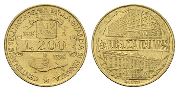 Италия 200 лир 1996 100 лет Академии таможенной службы KM 184 алюминиевая бронза 4675-137