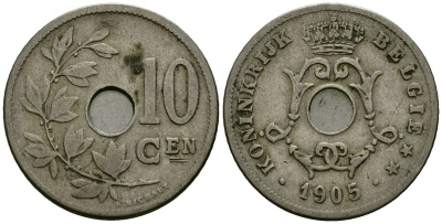 Бельгия 10 сантимов 1905 Belgie KM 53 медно-никель 4172-1227
