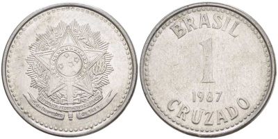 Бразилия 1 крузадо 1987 KM 605 нержавеющая сталь 217-943