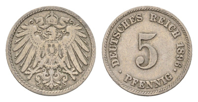 Германия 5 пфеннигов 1896 E KM 11, J. 12 медно-никель 4649-819