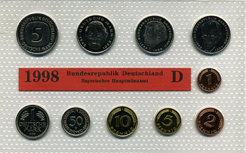 ФРГ государственный набор из 10 монет 1998 D PROOF 7-5-1-10
