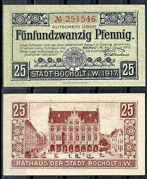 Германия, Бохольт 25 пфеннигов 1918 нотгельд, 01.01.1918 Tieste 0785.05.01 бумага UNC (пресс) 8614-47-3-2