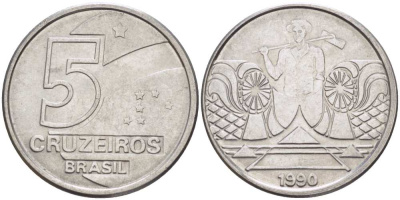 Бразилия 5 крузейро 1990 фермер KM 618.1 нержавеющая сталь 3457-851