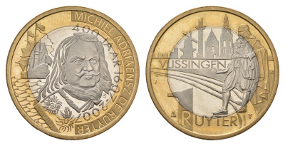 Нидерланды 1 рюйтер 2007 400 лет со дня рождения Михил де Рёйтер (адмирал, командовавший нидерландским флотом в Англо-голландских войнах XVII века) биметалл UNC 4678-613