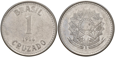 Бразилия 1 крузадо 1986 KM 605 нержавеющая сталь 4159-636