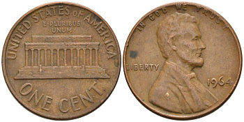 США 1 цент 1964 Линкольн KM 201 медь цинк 4564-432