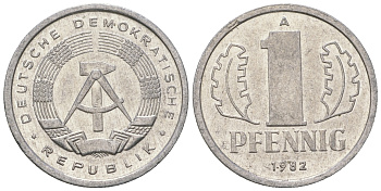 ГДР 1 пфенниг 1982 А KM 8.2 алюминий 4623-441