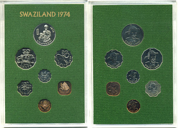 Свазиленд набор из 7 монет  1974 в оригинальной пластиковой упаковке, тираж 20000 KM PS 2   PROOF  3-6-2-13