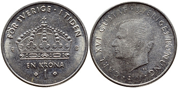 Швеция 1 крона 2001 Карл XVI Густав (1973- ) KM 894 медно-никель 4364-2432