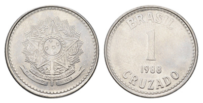 Бразилия 1 крузадо 1988 KM 605 нержавеющая сталь 4663-546