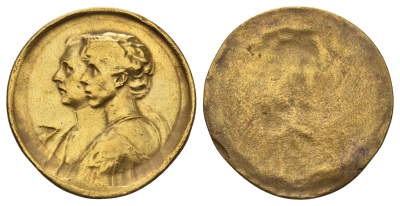 Пруссия медаль "Вильгельм и Цецилия Мекленбург" диаметр 34 мм, вес 9,68 гр латунь 189-715