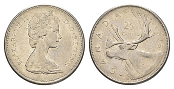 Канада 25 центов 1978 Елизавета II (1952-2022), олень KM 62b никель 4631-624