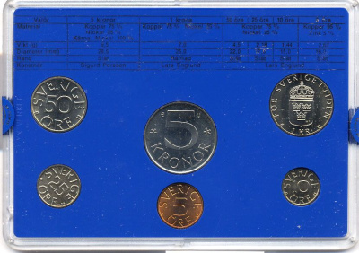 Швеция набор монетного двора из 6 монет 1983 в пластике, Карл XVI Густав (1973- ) KM MS27 UNC 5-4-2-73