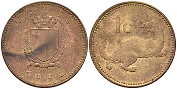 Мальта 1 цент 1991 ласка, горностай KM 93 никель латунь 4585-1159