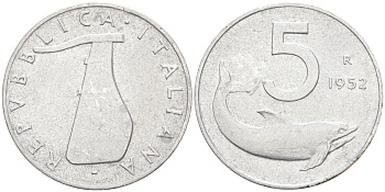 ИТАЛИЯ 5 ЛИР 1952 R, ПЛУГ KM 93 алюминий 3309-923