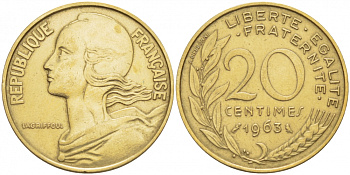 ФРАНЦИЯ 20 САНТИМОВ 1963 KM 930 медь алюминий никель 113-1216