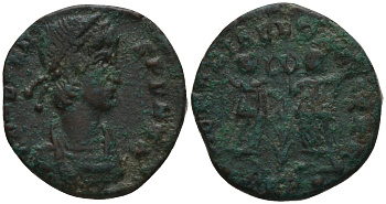 Римская Империя нуммий 347 - 348 Констант, бюст императора, CONSTANS PF AVG / две Виктории, VICTORIAE DD AVGGQ NN, Рим RIC 98 биллон 1073-14-51