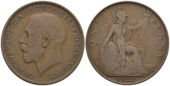Великобритания 1 пенни 1922 Георг V (1910-1936) КМ 810, Spink 4051 бронза 4607-1042
