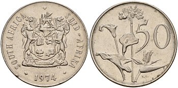 ЮАР 50 центов 1974 Зантедеския Эллиота (калла), герб KM 87 никель    4599-443