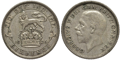 Великобритания 6 пенсов 1926 Георг V (1910-1936), нет зазора над буквой I KM 815a.2, Spink 4025 серебро 4539-154