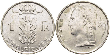 БЕЛЬГИЯ 1 ФРАНК 1980 BELGIQUE, БОДУЭН I (1951-1993) KM 142.1 медно-никель 119-532