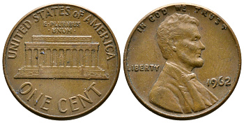США 1 ЦЕНТ 1962 ЛИНКОЛЬН KM 201 медь цинк 93-1226