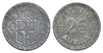 Исландия 25 эйре 1942 год-тип KM 2a цинк 4668-926