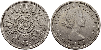 Великобритания 2 шиллинга (флорин) 1966 Елизавета II (1952-2022) KM 906, Spink 4146 медно-никель 83-1816