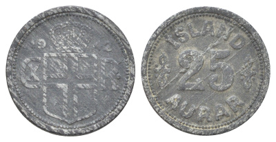 Исландия 25 эйре 1942 год-тип KM 2a цинк 4668-926