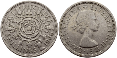 Великобритания 2 шиллинга (флорин) 1966 Елизавета II (1952-2022) KM 906, Spink 4146 медно-никель 83-1816
