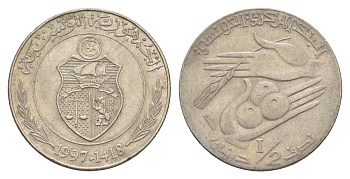 Тунис 1/2 динара 1997 KM 346 медно-никель 4513-312