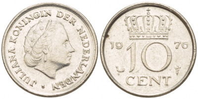 Нидерланды 10 центов 1976 Юлиана (1948-1980) КМ 182 никель 4547-848