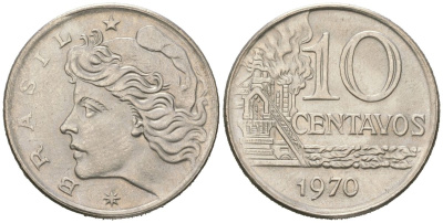 Бразилия 10 сентаво 1970 KM 578 медно-никель aUNC 4121-1117