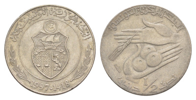 Тунис 1/2 динара 1997 KM 346 медно-никель 4513-312