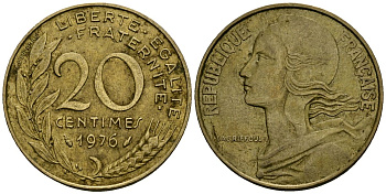 Франция 20 сантимов 1976 тип Marianne KM 930 медь алюминий никель 4135-613