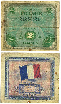 ФРАНЦИЯ 2 ФРАНКА 1944 ПЕРВЫЙ АМЕРИКАНСКИЙ ВЫПУСК ДЛЯ ФРАНЦИИ Pick 114а бумага 6262-2-3-2