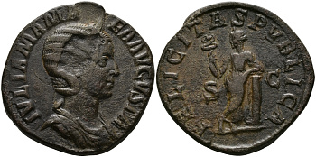 Римская Империя сестерций 228 Юлия Мамея, мать Александра Севера FELICITAS PVBLICA Фелицитата, персонификация Счастья, Рим Good Very fine 18,73 гр RIC 676 бронза 1073-7-71